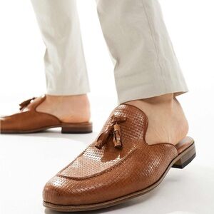 Elegant Tan Tassel Open-Back Loafers for Men